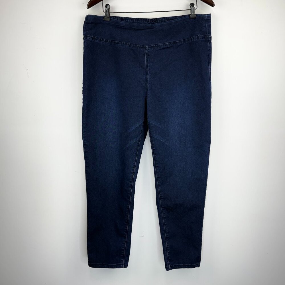 DG2 Diane Gilman Pull On Skinny Pants L Indigo Dark Wash Stretch Comfort Jegging